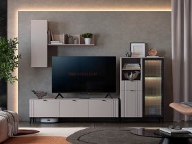 Модульная гостиная Рич (кашемир/фрапучино матовый/черный) в Железногорске - zheleznogorsk.mebel-nsk.ru | фото